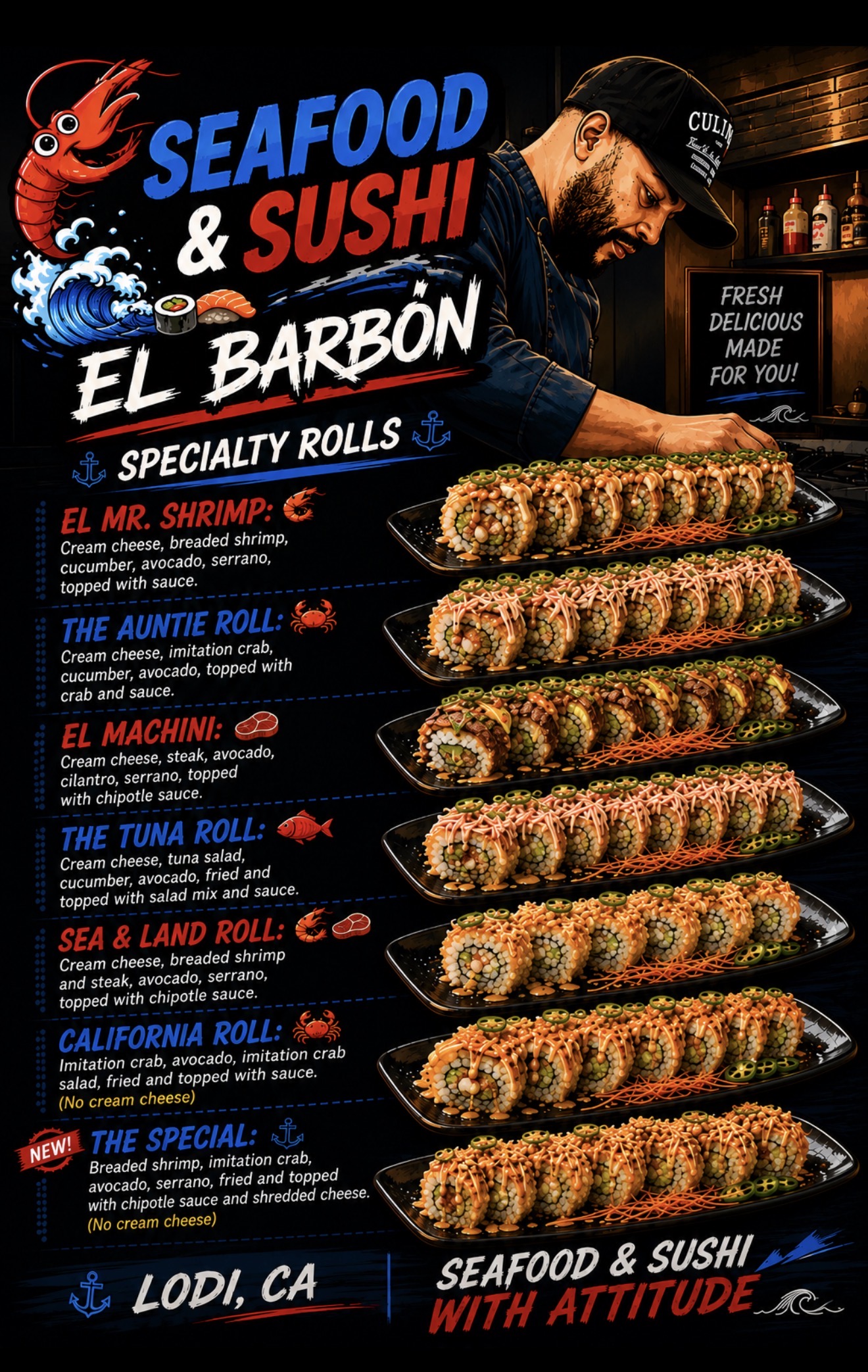 English menu for Mariscos y Sushi El Barbon